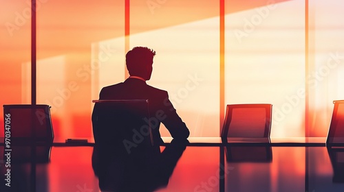 Business Executive Silhouette in a Stylish Boardroom During a Strategic Meeting