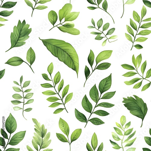 Seamless Natural Leaf Pattern on White Background