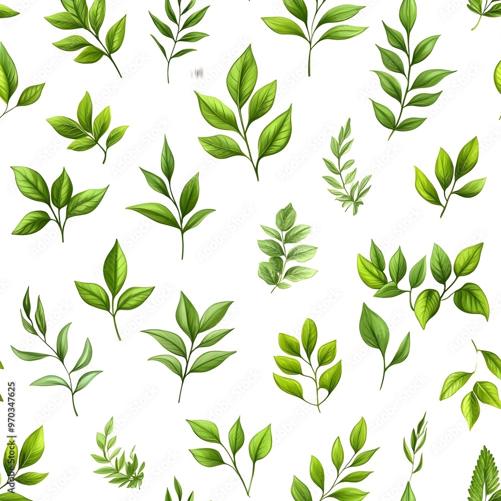 Seamless Natural Leaf Pattern on White Background Seamless Natural Leaf Pattern on White Background