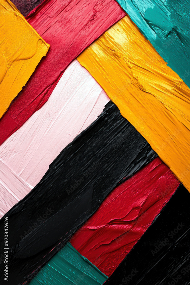 A colorful painting with black and red stripes A colorful painting with black and red stripes