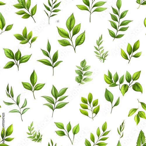 Seamless Natural Leaf Pattern on White Background