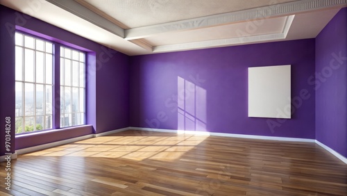 A vast, serene space with solid violet-purple walls, awaiting artistic expression, a blank canvas ready to radiate photo