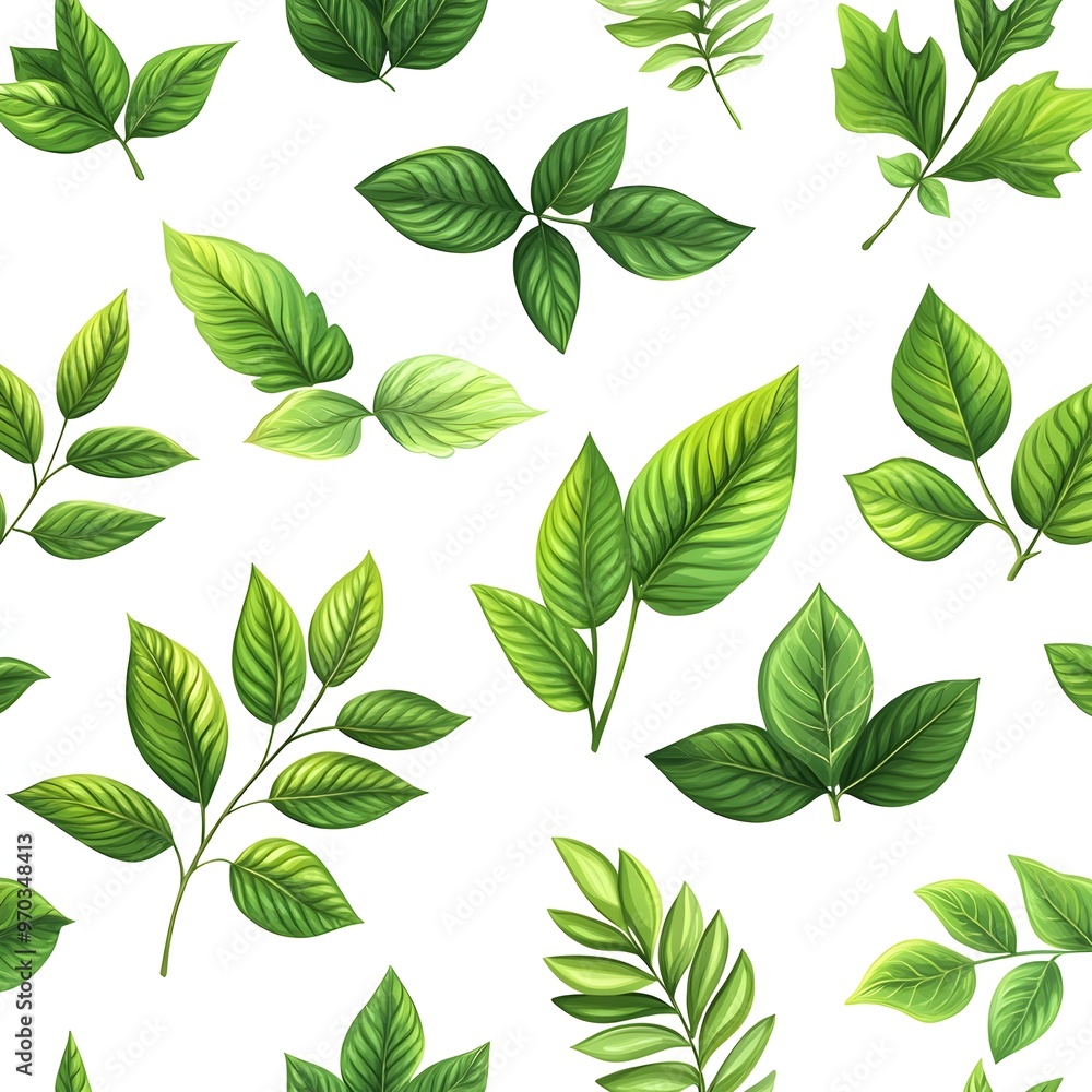 Seamless pattern with various fresh and natural leaves on white background Seamless pattern with various fresh and natural leaves on white background