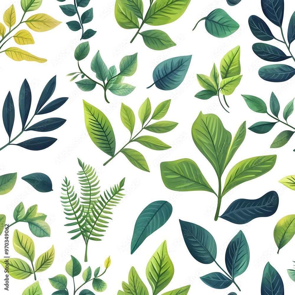 Seamless Natural Leaf Pattern on Clean White Background Seamless Natural Leaf Pattern on Clean White Background