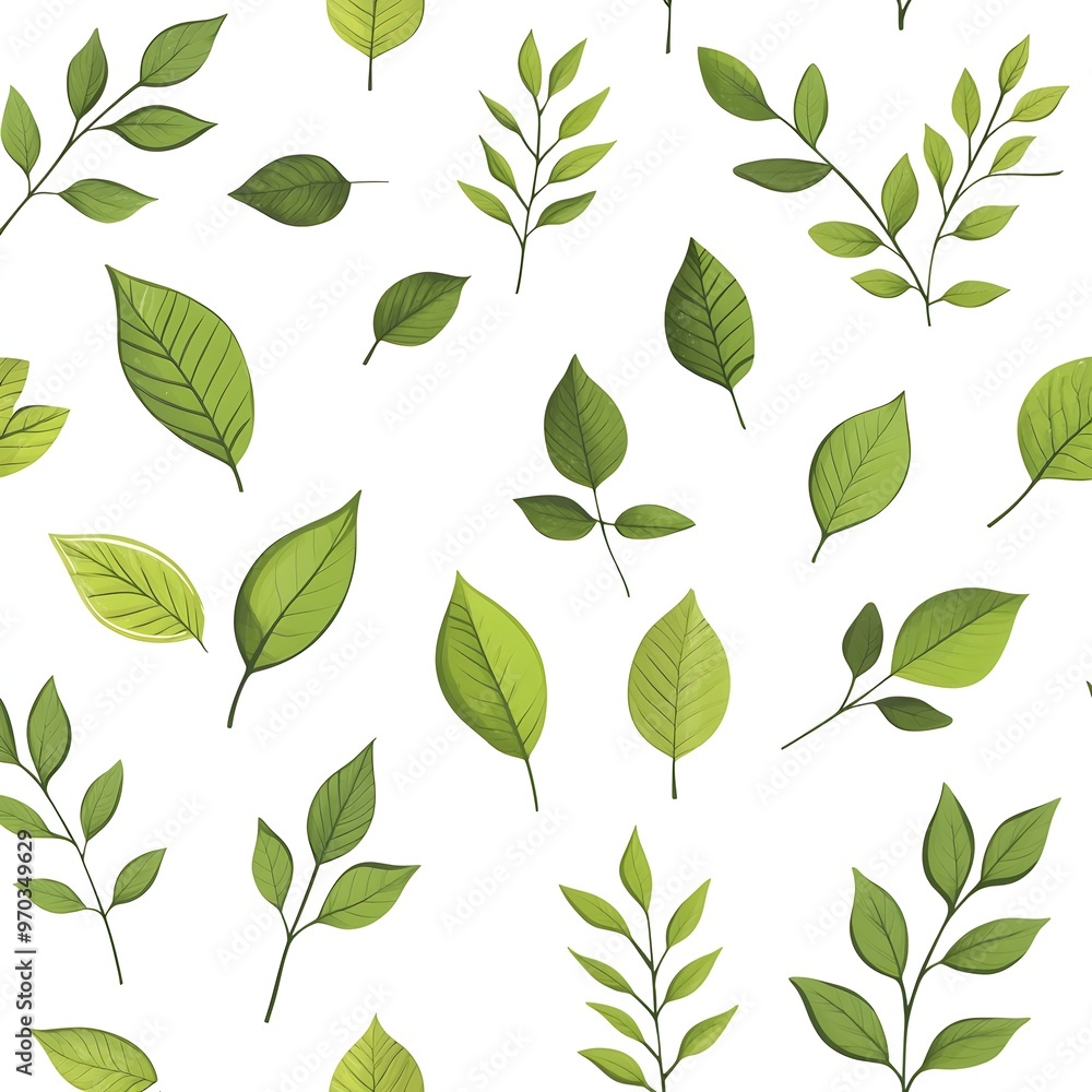 Seamless Pattern of Natural and Fresh Various Leaves on White Background Seamless Pattern of Natural and Fresh Various Leaves on White Background