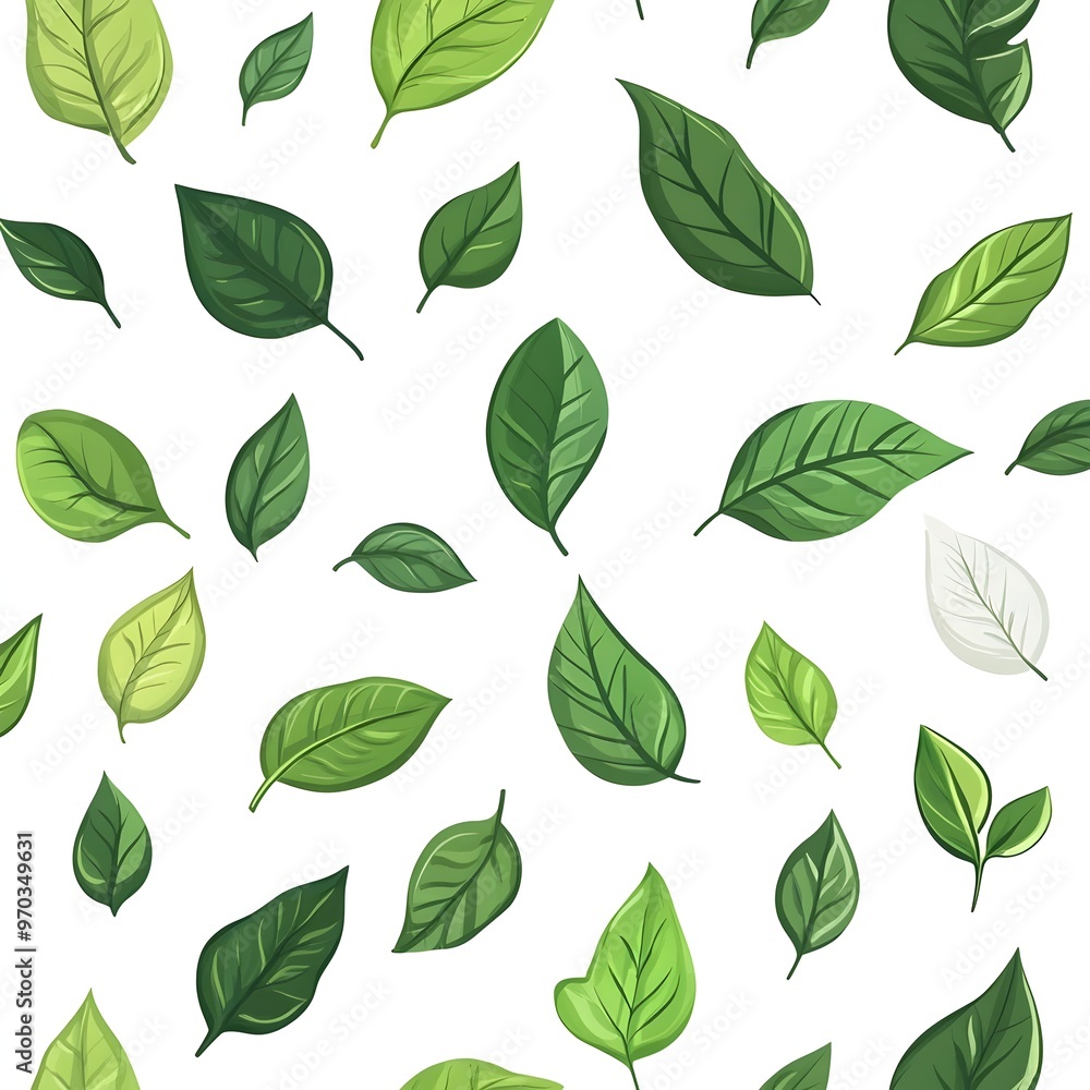 Obraz premium Seamless natural pattern with fresh and vibrant leaves on white background