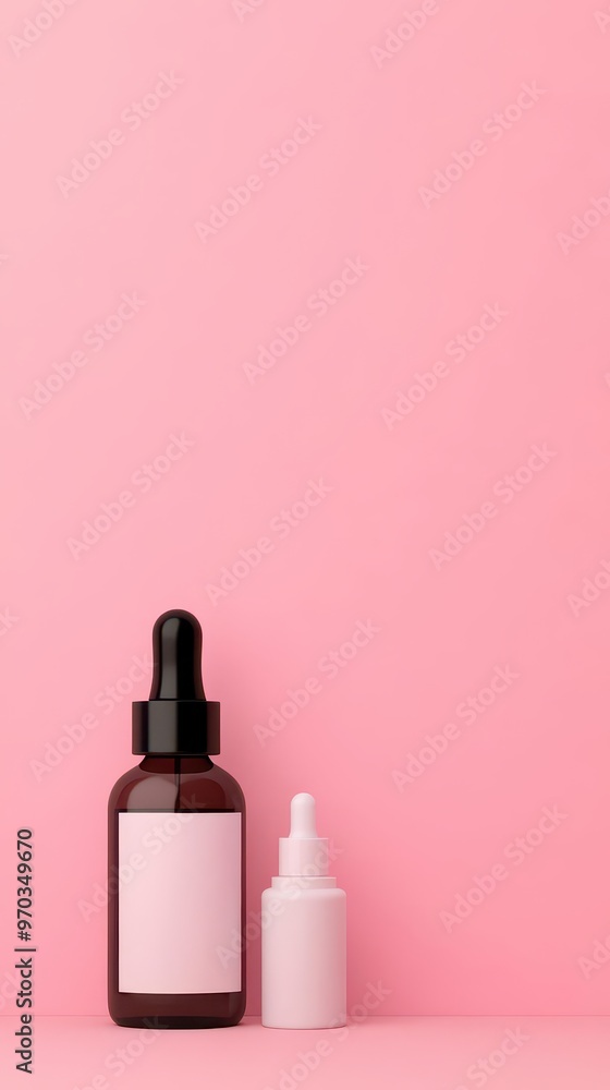 A stylish setup of anti-aging creams and serums with a soft pink background, anti-aging creams, serums, pink A stylish setup of anti-aging creams and serums with a soft pink background, anti-aging creams, serums, pink