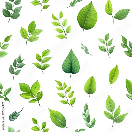 Seamless natural fresh green leaf pattern on white background