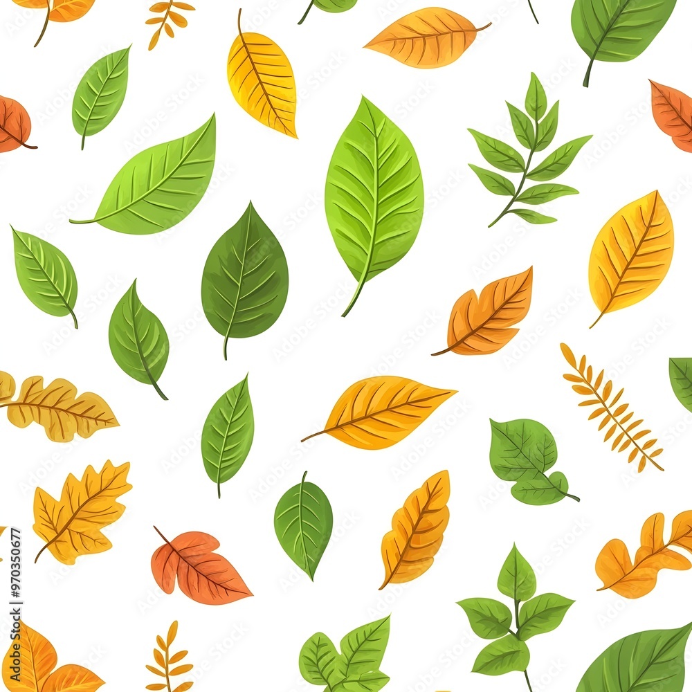 Vibrant Seamless Pattern of Various Fresh Autumn Leaves on Pristine White Background Vibrant Seamless Pattern of Various Fresh Autumn Leaves on Pristine White Background