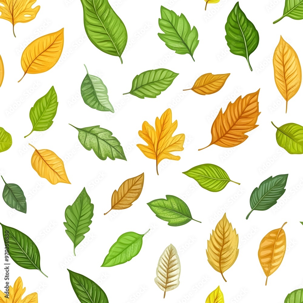 Seamless Pattern with Fresh and Vibrant Autumn Leaves on White Background Seamless Pattern with Fresh and Vibrant Autumn Leaves on White Background