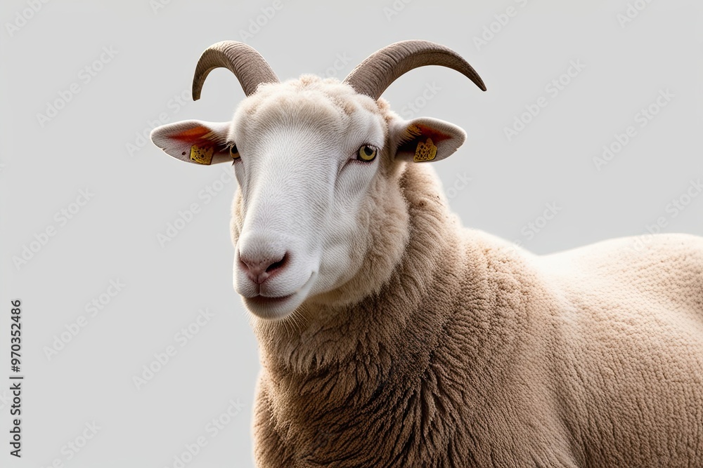 Fototapeta premium Isolated Sheep Portrait on White Background Standing Animal Image