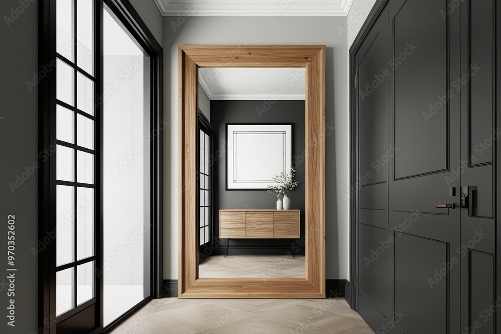 Sleek Minimalist Wooden Frame Mockup for Hallway Interior Design Sleek Minimalist Wooden Frame Mockup for Hallway Interior Design