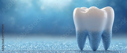 3D rendering white tooth blue glittery background center The whi