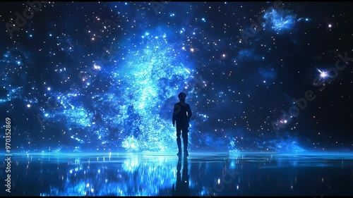 宇宙空間に立つ人の動画