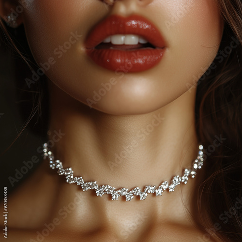 Close up on woman's lips. With diamonds jewelry.Close up on woman's lips. With diamonds jewelry.