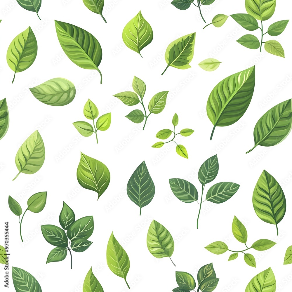 Seamless Pattern with Fresh and Natural Various Leaves on White Background Seamless Pattern with Fresh and Natural Various Leaves on White Background