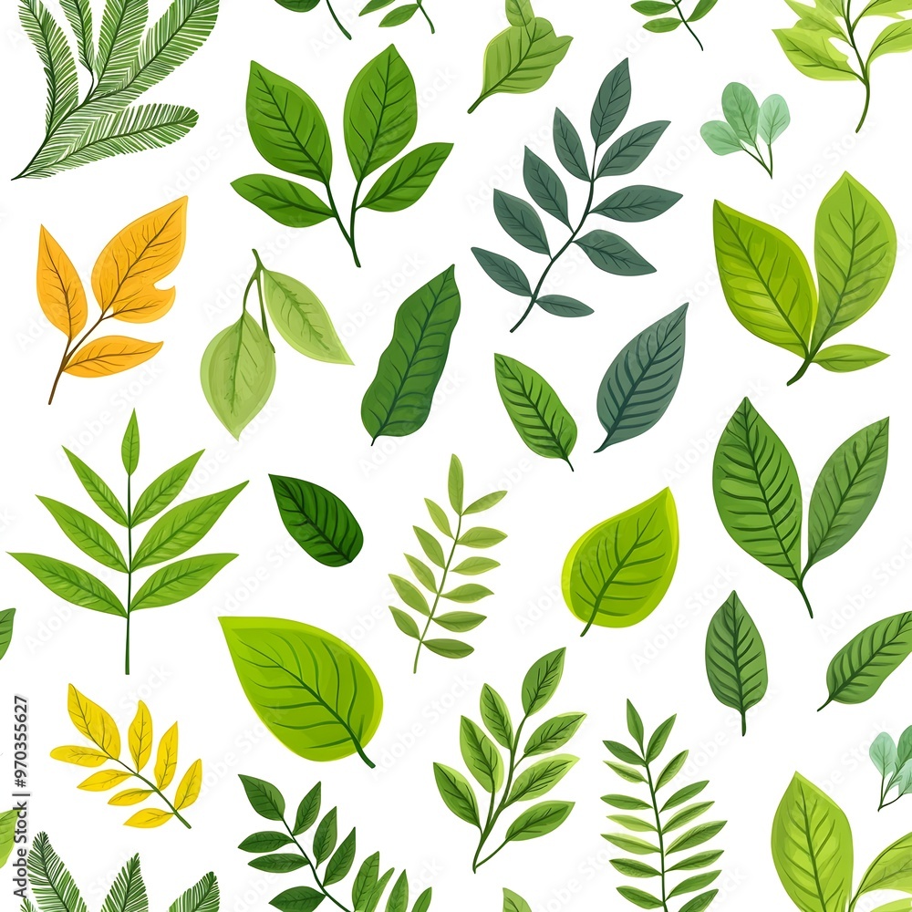 Seamless Natural Leaf Pattern on Fresh White Background Seamless Natural Leaf Pattern on Fresh White Background