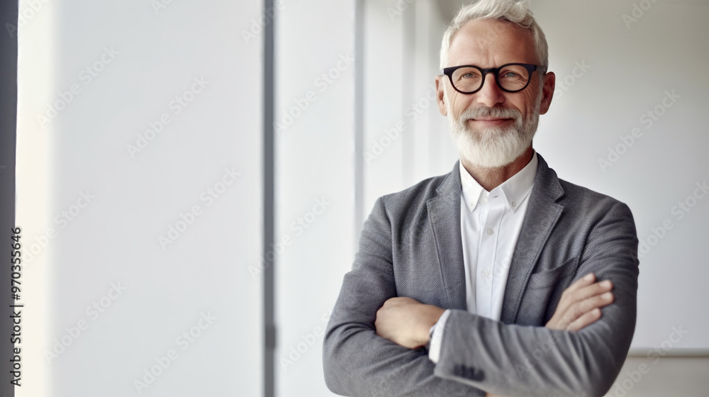 Portrait of a businessman wearing a casual suit with grey hair and a beard. Portrait of a businessman wearing a casual suit with grey hair and a beard.