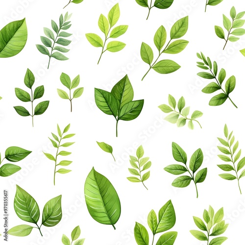 Natural and Fresh Vibrant Leaves Seamless Pattern on Clean White Background