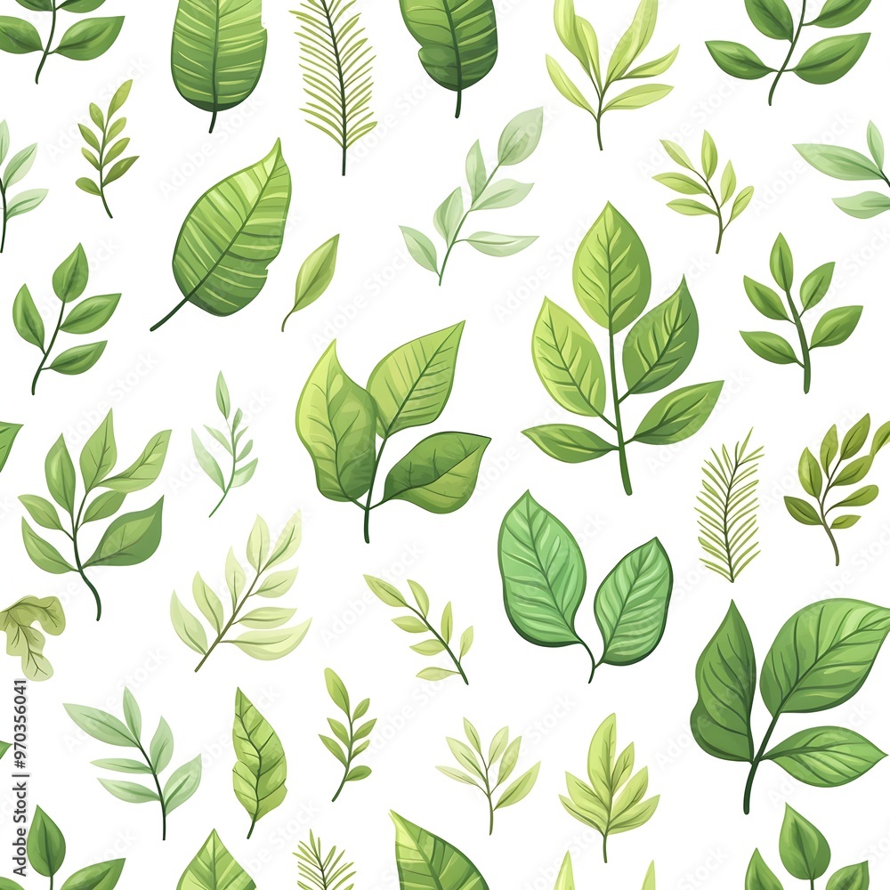 Seamless Natural Leaf Pattern on Fresh White Background Seamless Natural Leaf Pattern on Fresh White Background