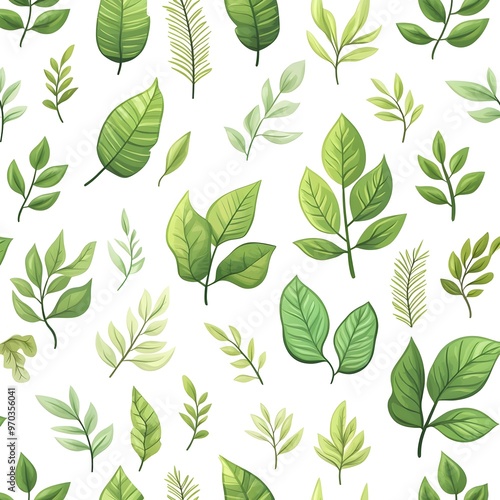 Seamless Natural Leaf Pattern on Fresh White Background