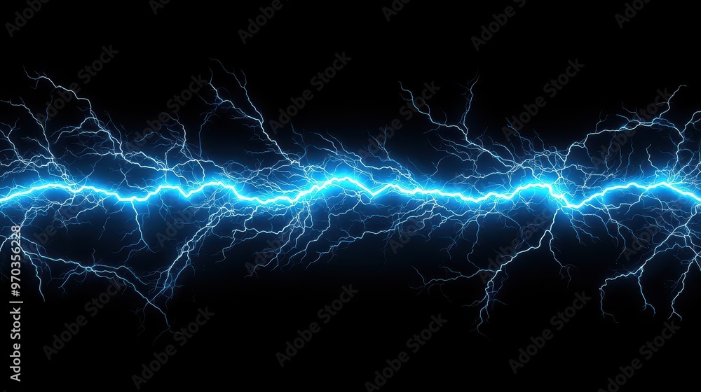 Blue Electric Lightning Bolt on Black Background Blue Electric Lightning Bolt on Black Background