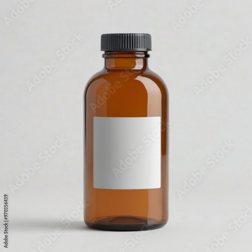 Brown glass bottle black cap empty standing upright This PNG ima