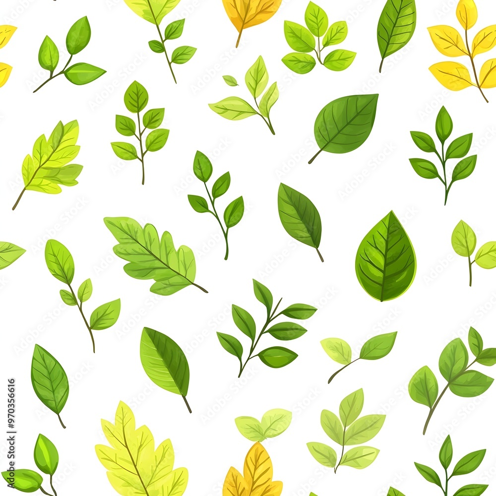 Seamless natural and fresh various leaves pattern on white background Seamless natural and fresh various leaves pattern on white background