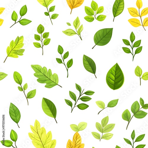 Seamless natural and fresh various leaves pattern on white background