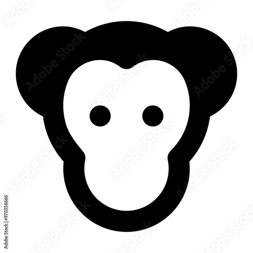 Chimpanzee head icon in solid-filled glyph style. Simple ape symbol vector illustration — pixel-perfect icon.