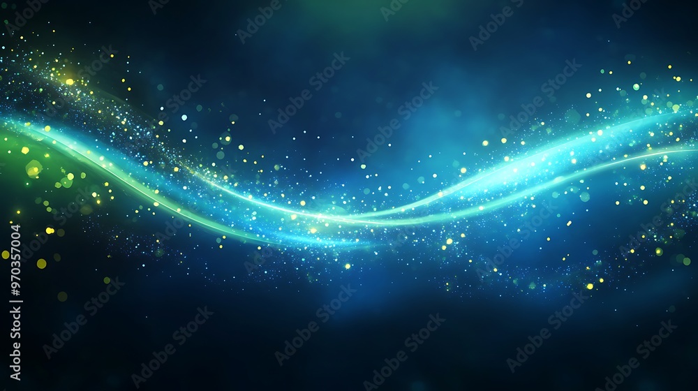Abstract Blue and Green Swirling Lights with Glowing Particles Abstract Blue and Green Swirling Lights with Glowing Particles