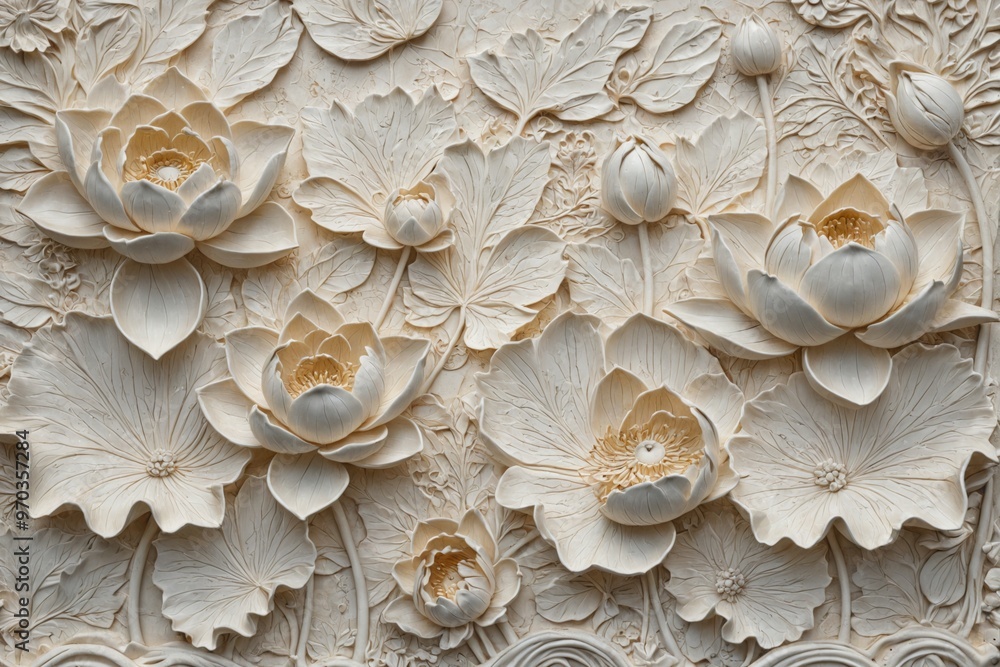 Close-up wall decoration made white ceramic porcelain shape It f Close-up wall decoration made white ceramic porcelain shape It f