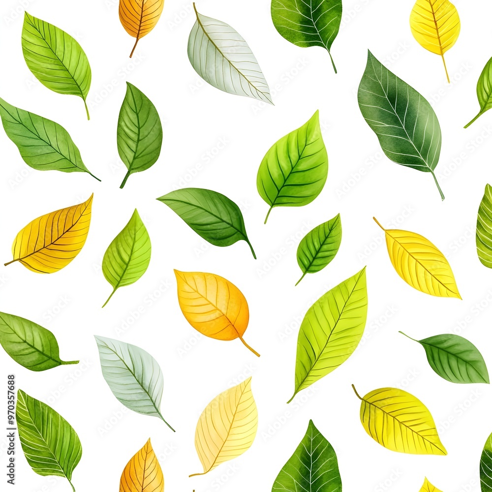 Fototapeta premium Elegant Seamless Pattern of Diverse Natural Leaves on Clean White Background