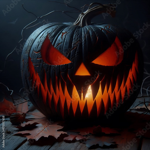 Halloween background with pumpkins and full moon. Vector illustration. photo