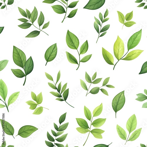 Seamless Botanical Pattern with Fresh and Vibrant Foliage on White Background