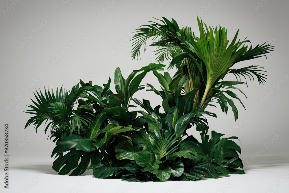 Vibrant Tropical Foliage in Dynamic Motion Against a Crisp Background Vibrant Tropical Foliage in Dynamic Motion Against a Crisp Background