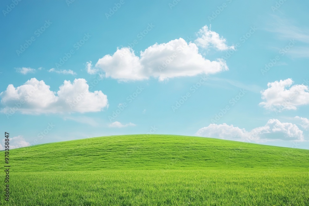 Green Land, Blue Sky, Summer Sunny Day Background, Wide View Of Lawn Hill and Blue Sky , ai Green Land, Blue Sky, Summer Sunny Day Background, Wide View Of Lawn Hill and Blue Sky , ai