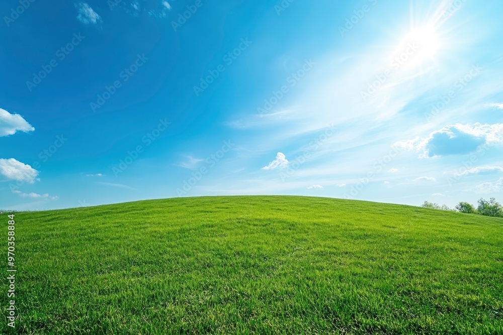 Green Land, Blue Sky, Summer Sunny Day Background, Wide View Of Lawn Hill and Blue Sky , ai Green Land, Blue Sky, Summer Sunny Day Background, Wide View Of Lawn Hill and Blue Sky , ai