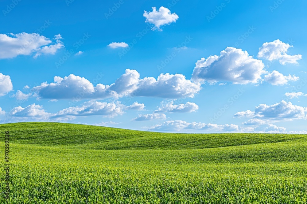Green Land, Blue Sky, Summer Sunny Day Background, Wide View Of Lawn Hill and Blue Sky , ai Green Land, Blue Sky, Summer Sunny Day Background, Wide View Of Lawn Hill and Blue Sky , ai
