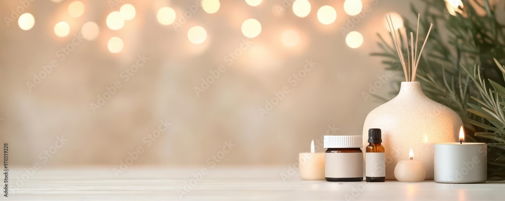 custom made wallpaper toronto digitalA relaxing spa arrangement with a diffuser, candles, and essential oils for relaxation, diffuser, candles, essential oils