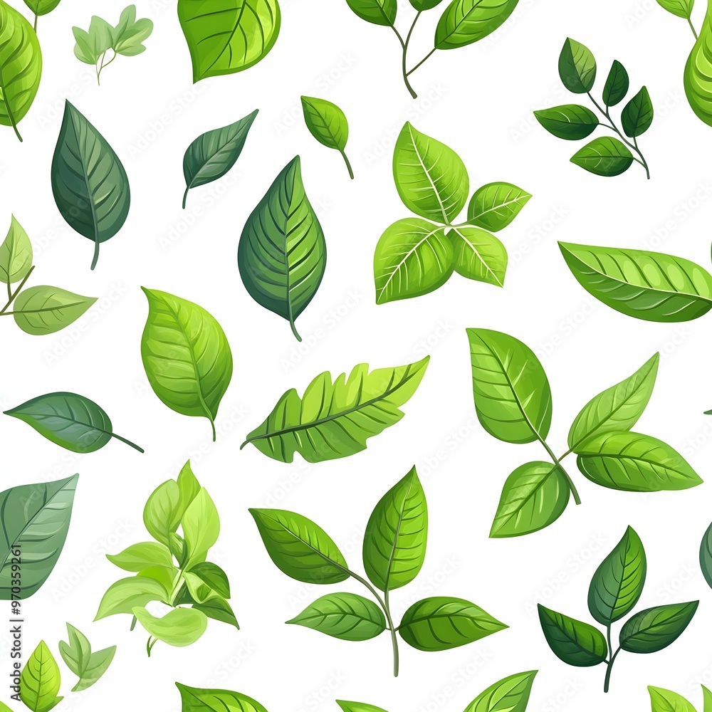 Seamless pattern with fresh and natural various leaves on clean white background Seamless pattern with fresh and natural various leaves on clean white background