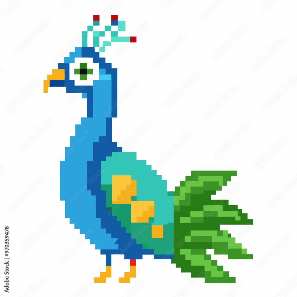 Colorful Pixel Art Peacock Vibrant Digital Retro Style Animal Illustration Colorful Pixel Art Peacock Vibrant Digital Retro Style Animal Illustration