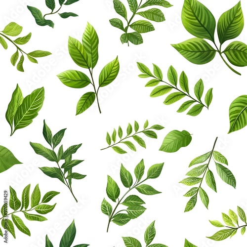 Seamless Background Pattern of Diverse Fresh Leaves and Nature Foliage