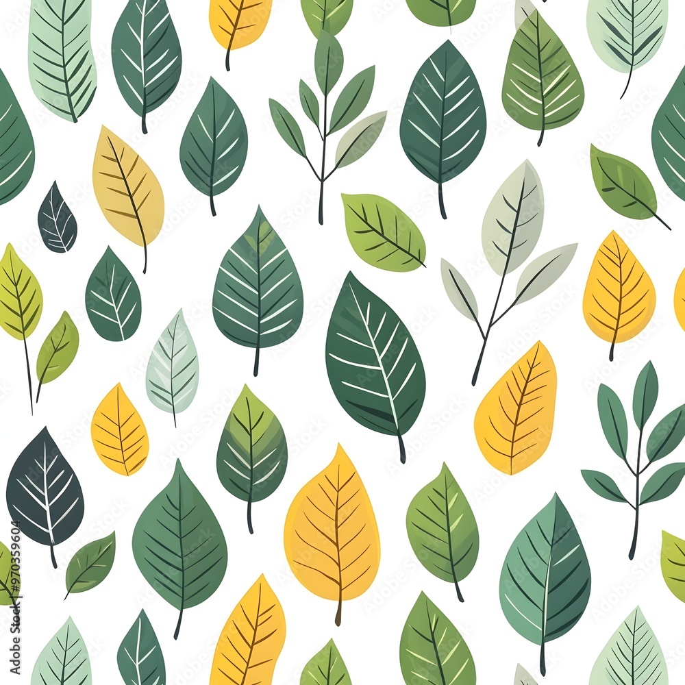 Obraz premium Seamless Natural Foliage Pattern with Vibrant Leaves on Crisp White Background