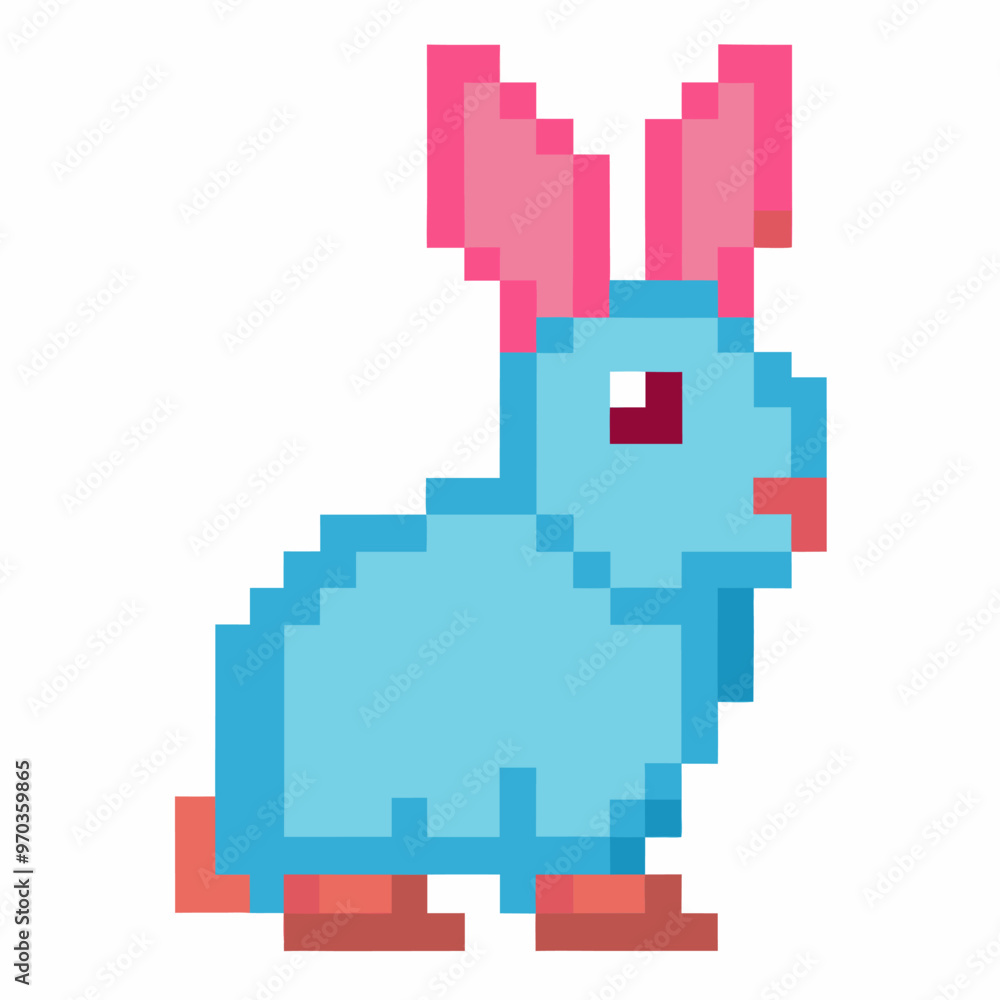 Colorful Pixel Art Blue Bunny with Pink Ears Cute Retro Digital Artwork Colorful Pixel Art Blue Bunny with Pink Ears Cute Retro Digital Artwork