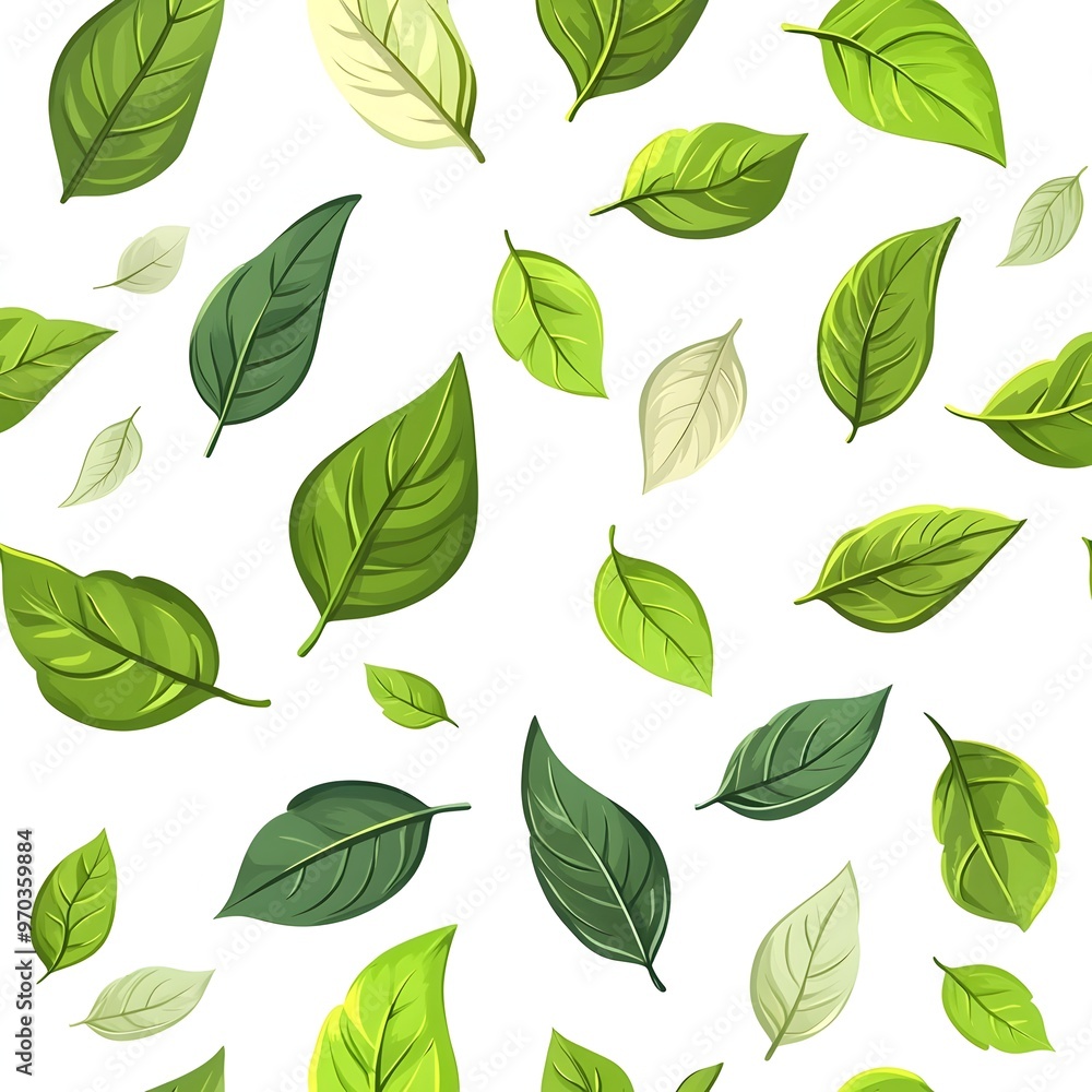 Seamless Natural Leaf Pattern on Fresh White Background Seamless Natural Leaf Pattern on Fresh White Background