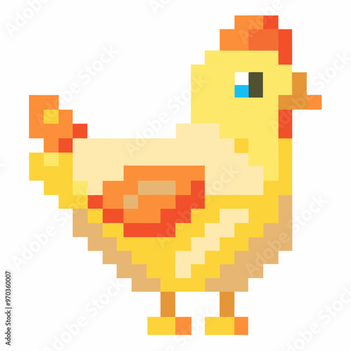 Colorful Pixel Art Chicken Illustration Retro Video Game Style Animal Graphic