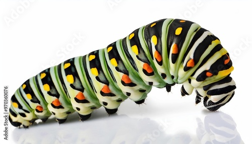 Close-up of a colorful caterpillar on white background