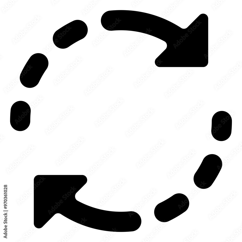 Refresh arrow with dash line icon in solid-filled glyph style. Simple reload symbol vector illustration — pixel-perfect icon. Refresh arrow with dash line icon in solid-filled glyph style. Simple reload symbol vector illustration — pixel-perfect icon.