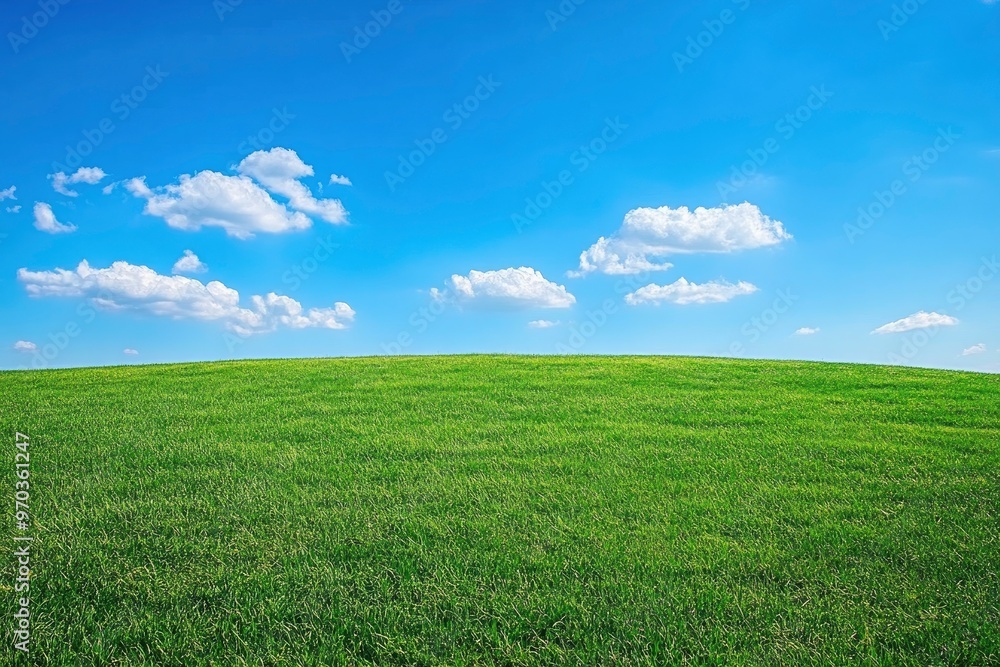 Green Land, Blue Sky, Summer Sunny Day Background, Wide View Of Lawn Hill and Blue Sky , ai Green Land, Blue Sky, Summer Sunny Day Background, Wide View Of Lawn Hill and Blue Sky , ai